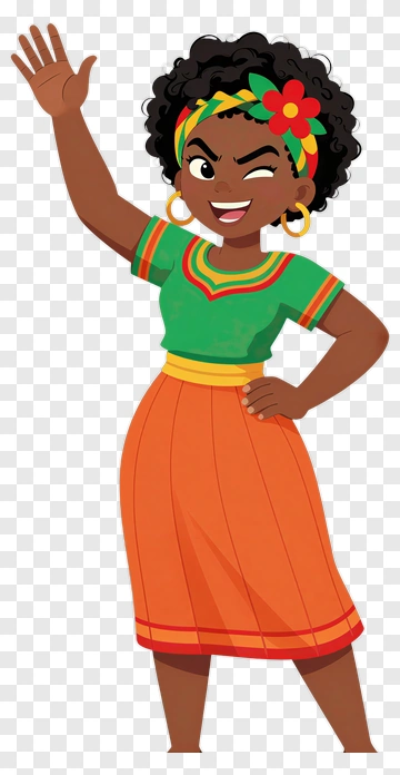 Cartoon Woman In Vibrant Traditional Attire PNG