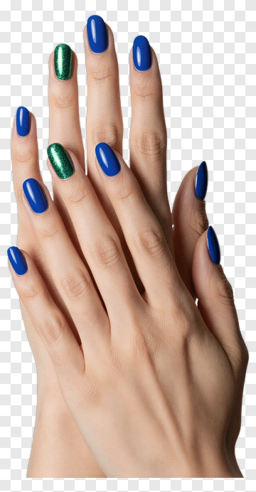 Hand With Blue And Green Nails PNG