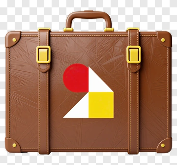 Brown Suitcase With Geometric Logo PNG
