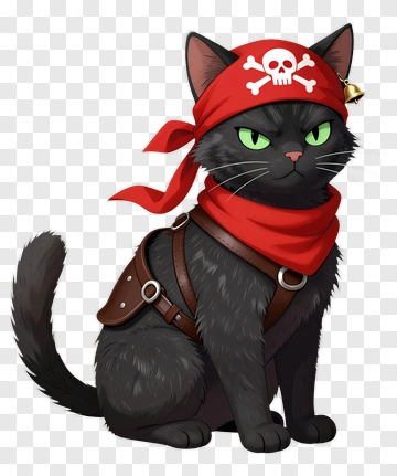 Pirate Cat With Skull Bandana PNG