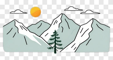 Mountain With Pine Tree And Sun PNG