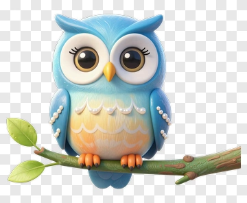 Cute Blue Owl On Branch PNG