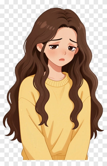Sad Girl With Long Brown Hair PNG