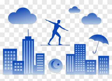 Person Balancing On City Skyline PNG
