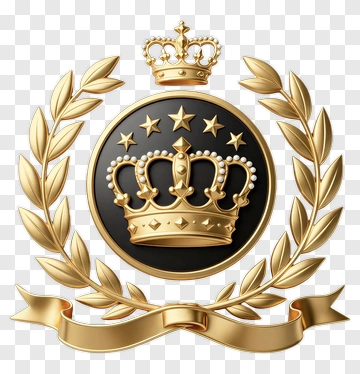Golden Crown Emblem With Laurel Wreath PNG