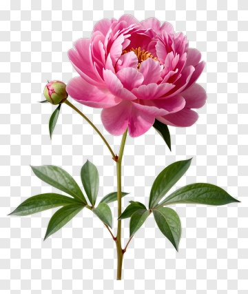 Pink Peony With Green Leaves PNG
