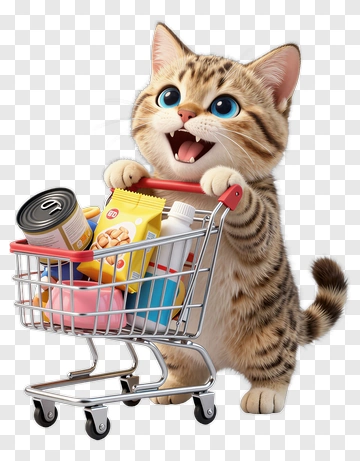Cute Cat Shopping For Pet Food PNG