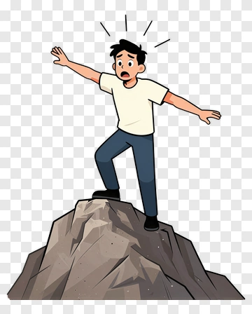 Man Standing On Rock Feeling Fear PNG