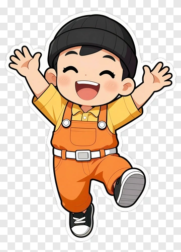 Happy Jumping Boy Cartoon Character PNG