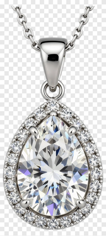 Teardrop Diamond Pendant With Silver Chain PNG