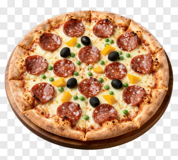 Pepperoni Pizza With Olives And Peas PNG