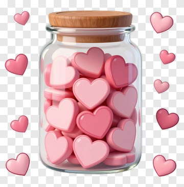 Pink Hearts In A Glass Jar PNG