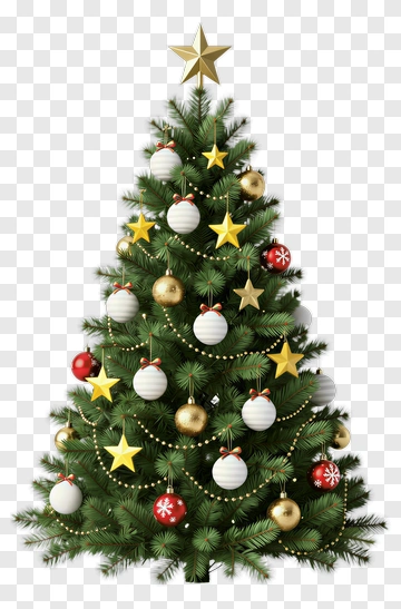 Decorated Christmas Tree With Gold And Red Ornaments PNG