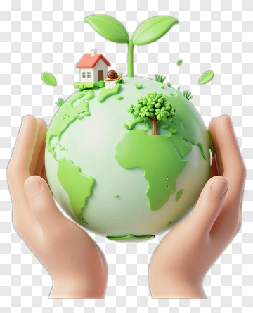 Hands Holding Green Planet With House And Tree PNG
