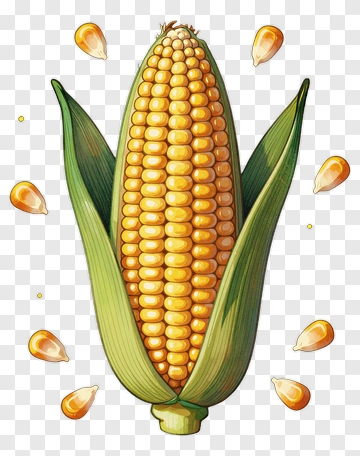 Corn With Green Leaves And Kernels PNG