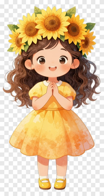 Girl With Sunflower Crown PNG