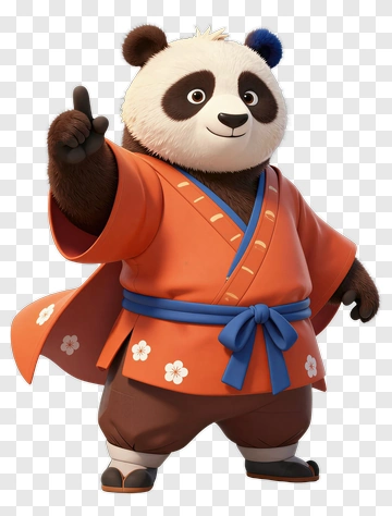 Cartoon Panda In Orange Kimono PNG