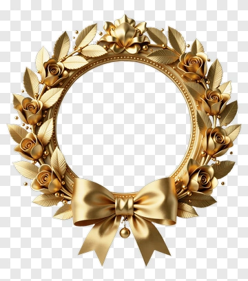 Golden Wreath With Rose And Bow PNG