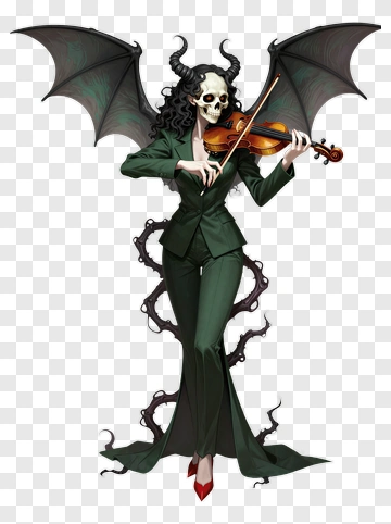 Skull Violinist With Wings And Tentacles PNG