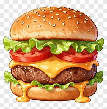 Delicious Cheeseburger With Sesame Bun PNG
