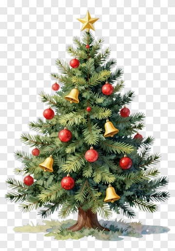 Watercolor Christmas Tree With Ornaments PNG