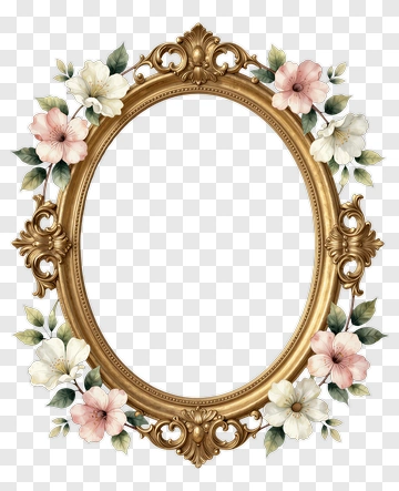 Ornate Gold Frame With Floral Arrangement PNG