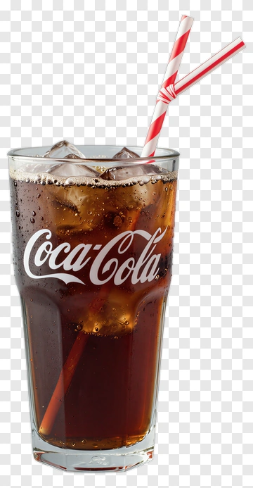 Coca-Cola In A Glass With Ice And Straw PNG