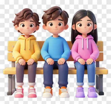 Three Cartoon Friends Sitting Together PNG