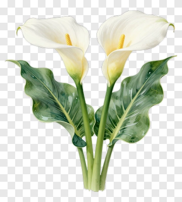 White Calla Lily With Green Leaves PNG