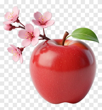 Red Apple With Cherry Blossoms PNG