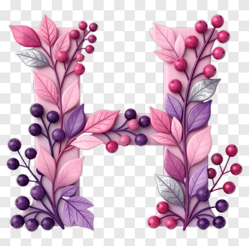 Floral Letter H With Berries PNG