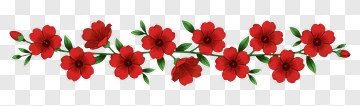 Red Flower Branch With Green Leaves PNG