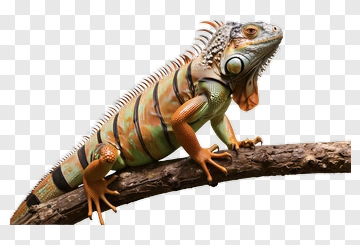 Green And Orange Iguana On Branch PNG