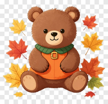 Teddy Bear In Autumn Outfit PNG