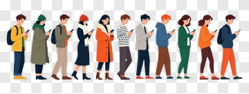 People In Queue Using Smartphones PNG