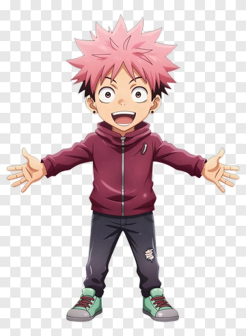 Excited Anime Boy With Pink Hair PNG
