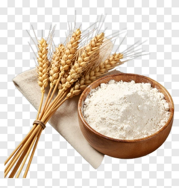 Wheat Stalks And Flour In Wooden Bowl PNG