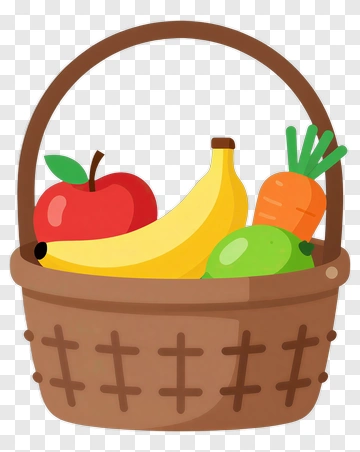 Fruit Basket With Apple Banana Carrot And Mango PNG