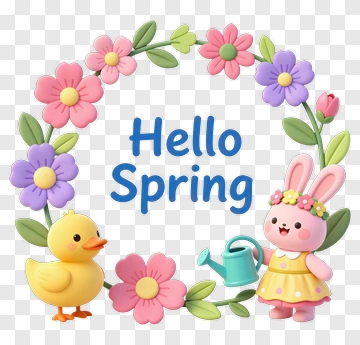 Hello Spring With Duck And Rabbit PNG