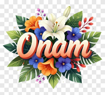 Onam Festival Design With Tropical Flowers PNG