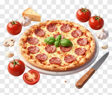 Salami Pizza With Fresh Basil PNG