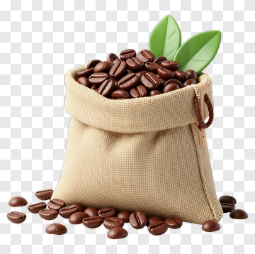 Coffee Beans In A Sack With Leaves PNG