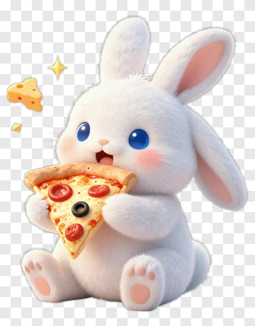 White Bunny Eating Pizza PNG