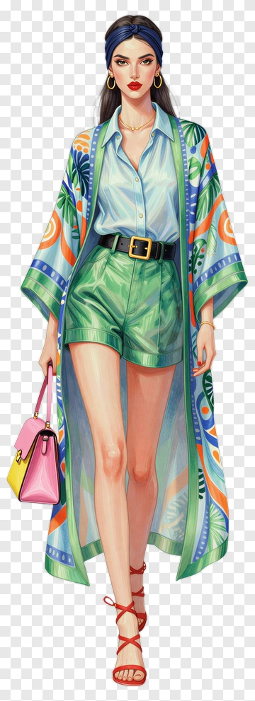 Fashion Model In Tropical Coat PNG