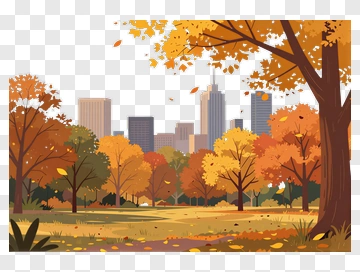 Autumn Tree With Falling Leaves PNG