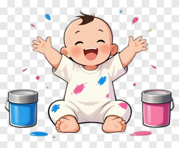 Happy Baby Painting With Colorful Paint PNG