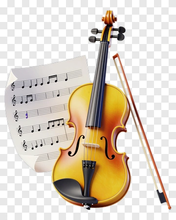 Violin With Music Sheet And Bow PNG