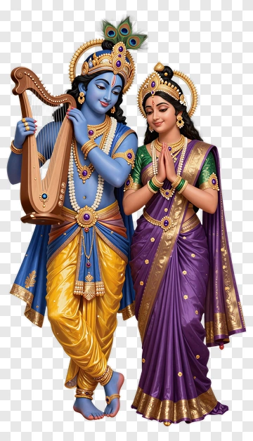 Lord Krishna And Gopika In Traditional Attire PNG
