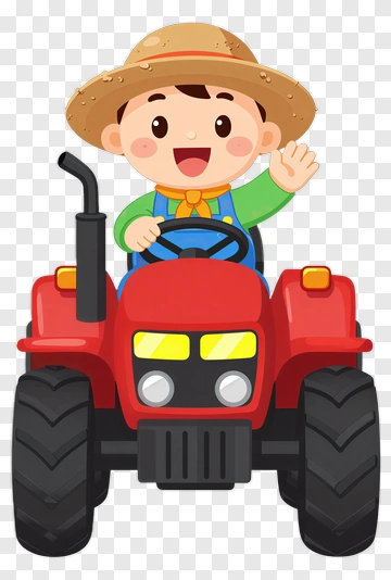 Happy Boy Driving Red Tractor PNG
