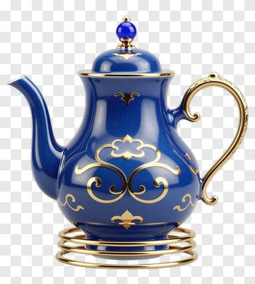 Blue And Gold Ornamented Teapot PNG